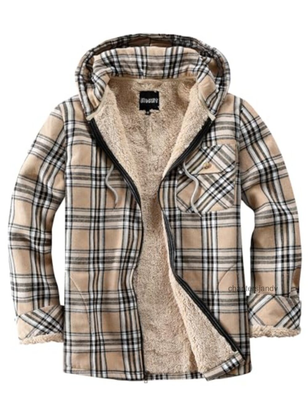Fleece Flannel Jacket Plaid Sherpa Hoodie Full Zip Casual Winter